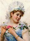 Young Canvas Paintings - A Young Girl With Roses